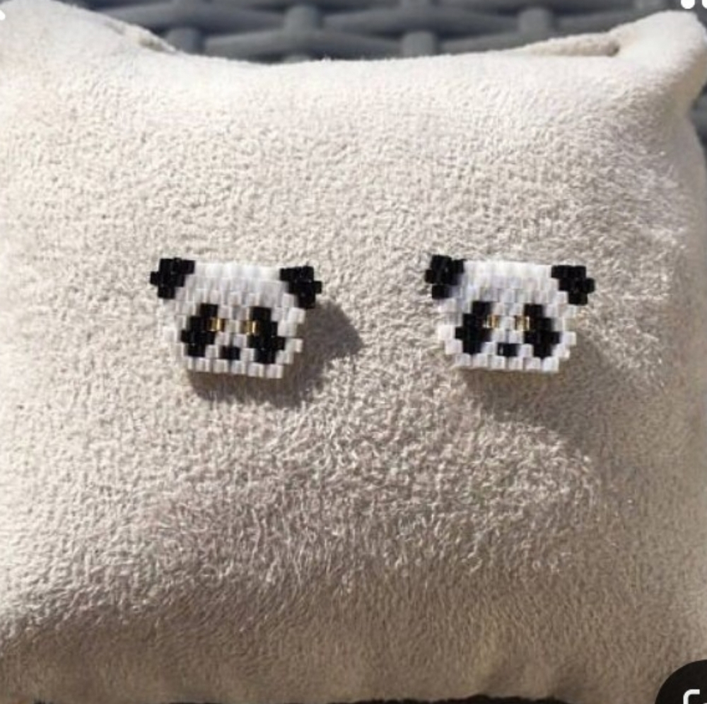Flat beaded panda Studs